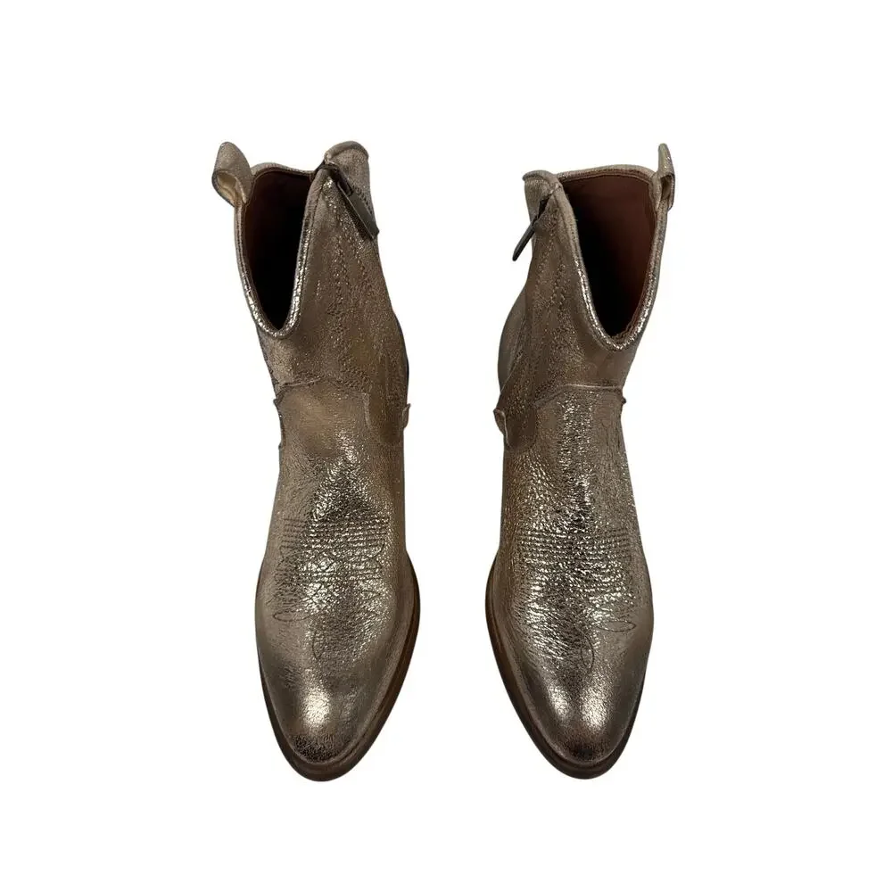 Sesto Meucci Texric‎ Western Ankle Bootie Womens 9 Italian Leather Metallic Gold